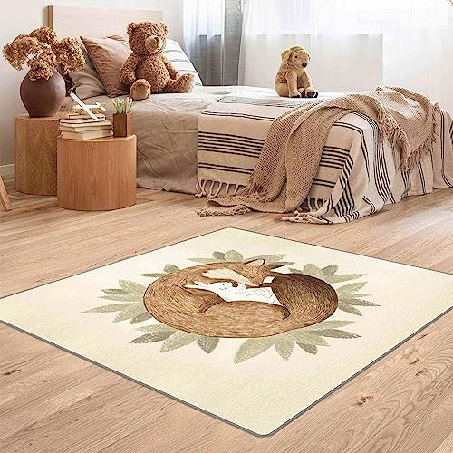 Bilderwelten Kinderteppich Anna Lunak Illustration - Fuchs und Hase Rutschfester Spielteppich Kinderzimmer Teppich 40x40 cm