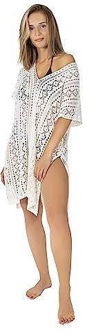 Gräfenstayn Strandkleid Damen gestrickt - Oeko-Tex Standard - Perfekt als Strandponcho oder Cover-up Bikini, Badeanzug - Strandtunika (L-XL weiß-Creme)
