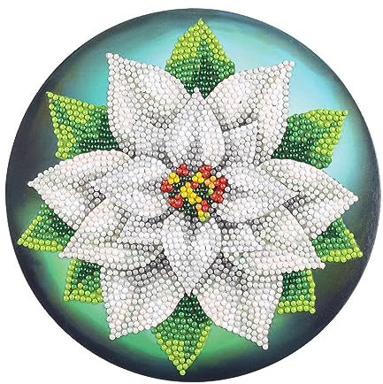 Ideen mit Herz Diamond Painting Fensterbild | doppelseitiger Druck | Ø18,3 cm | inkl. Diamond Painting Steine, Werkzeug und Zubehör (Weißer Weihnachtsstern)