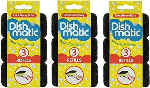 Dishmatic Green Refill Sponges General Purpose Black Heavy Duty White Non Scratch Washing Up Sponge Refill Heads (Black Heavy Duty Pack of 3 = 9 Refills)