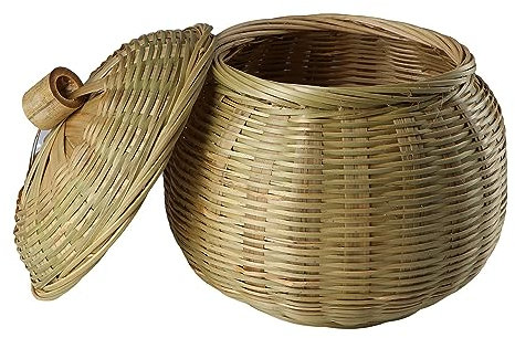 Kopida Scatole rotonde in rattan con coperchio intrecciato a mano multiuso vassoio in vimini con fibra di rattan resistente cestino rotondo per pane cestino da picnic per alimenti