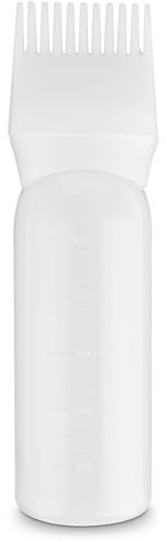 COMNICO Root Comb Applicator Bottle 6 Ounce Plastic Squeeze Hair Dye Oil Applying Applicator Brush Cap with Graduated Scale Portable Hair Color Dispenser (White)
