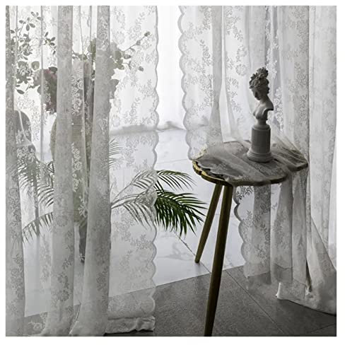 TIYGHI Raffrollo Vorhang Weiße Spitze Sheer Vorhänge Prinzessin Tüll Drapes for Wohnzimmer Schlafzimmer Bucht Fenster Türküche Kurze Vorhänge Drapieren (Color : White Lace Curtain, Size : 75x200cm)