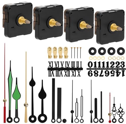 QUOTRE 4 Stück Uhrwerk-Uhrwerk, Quarzuhrwerk, 6 Paar Zeiger und 2 Uhrzeiger, Motoren und Zeiger für Wanduhren, leise, DIY, Ersatz