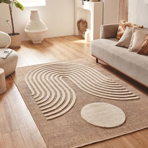 Nazar Palmateppich, Natur, Jute-Look, Naturteppich für Wohnzimmer, Schlafzimmer, Flur, Boho-Teppich, Naturfarbe (9499 Weiss, 160x230 cm)