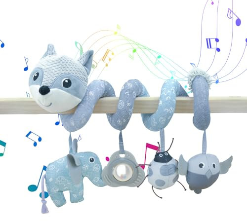 Coriver Kinderwagen Spielzeug, Spirale Auto Spielzeug Baby Rücksitz für Mobile Kinderwagen Kinderbett, Aktivität Spiral Plüsch Spielzeug, Baby Spielzeug für 0+ Monaten Jungen Mädchen (1. Grau)