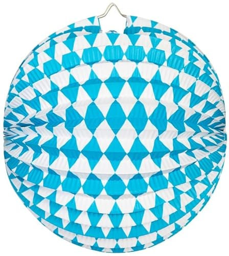 Globos Europe Lampion * Oktoberfest * als Deko für Bayern Party, Bierfest oder Geburtstag | Blau Weiße Raute Mottoparty Party Laterne