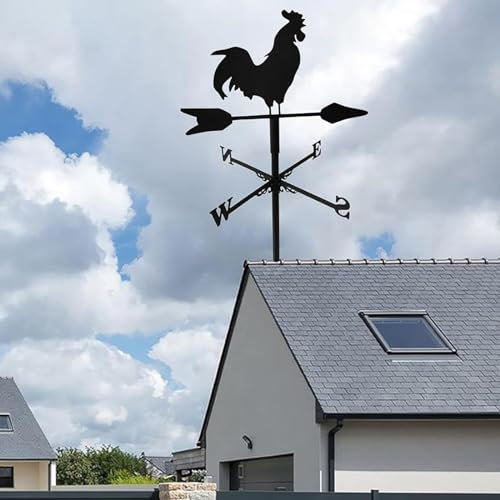 ATLION Hahn-Wetterfahne für Schuppen Eisen Zuhause Bauernhof Windrichtungsanzeiger Hausdächer Windfahne Outdoor, Garten, Dekoration, Retro-Terrassen-Wetterhahn(A)