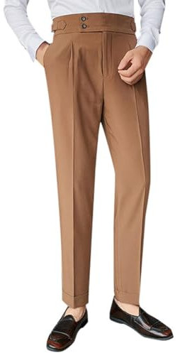 Pantalon de costume pour homme - Couleur unie - Pantalon chino - Coupe droite - Élastique - Pantalon de costume long avec poches - Taille haute - Pantalon d'affaires décontracté - Pantalon de costume