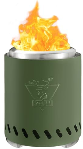 YEFU Rauchfreie Tisch-Feuerstelle, Mini-Tisch-Feuerstelle für Outdoor und Terrasse, Camp-Wandern, mit Pellets oder Holz, inklusive Reisetasche Minigabeln, Edelstahl 304, H18,0 cm x T24,6 cm, Grün