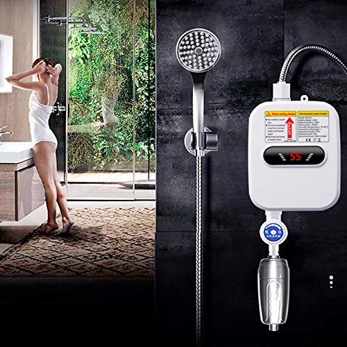KEESUNG 3.5KW Elektrischer Durchlauferhitzer, 220V Mini Dusche Warmwasserbereiter Mini Tankless Instant Elektro Wassererhitzer mit Duschkopf für Küche Bad Zuhause