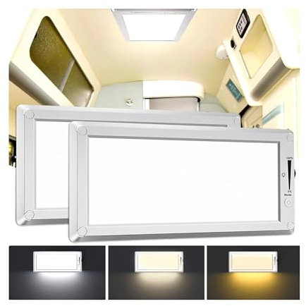 SFNN Intérieur de la lumière de RV, 3 couleurs RV LED super lumineux, 12V RV plafonnier avec interrupteur de gradation marche/arrêt pour RV/camping - car/voiture/remorque (2 paquet)