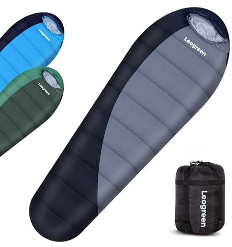 Leogreen Sac de Couchage Adulte, Sac de Couchage en Duvet, -15℃~5℃ pour 3-4 Saisons, 300GSM, 1800g, pour Le Camping, la randonnée et l'alpinisme, 210x80x35cm, Gris