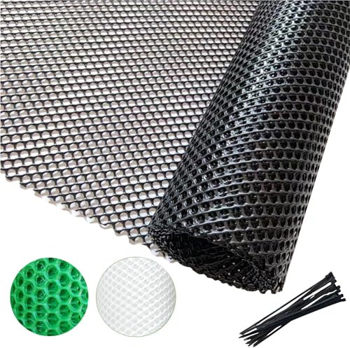 PotatoLife Plastic Wire Mesh Fence, Balcony Fence for Baby and Pets, Safety Fence, Stair Protector, Poultry, Garden, Tree Support, Durable Material, Free Zip Ties (Black, 15.7'' x 10')