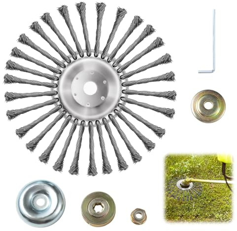 Unkrautbürste, 6/8/10 Zoll Unkrautbürste Wildkrautbürste für Motorsense Freischneider mit 5 Stück Adaptern Rundbürste, Unkraut Trimmer für Garten Ziegelstraße Pflaster Grasentfernung (8 Zoll)