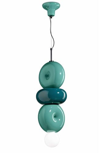 Licht-Erlebnisse Hängeleuchte Keramik für E27 Türkis Petrol Retro Design B: 25 cm Deko Pendelleuchte Esszimmer Hängelampe Wohnzimmer