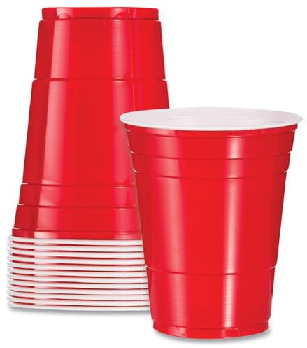 Tezraftaar® 100 x Red Disposable Plastic Cups 16oz Water Cooler Vending Cup for Christmas Party Catering Supply Weddings