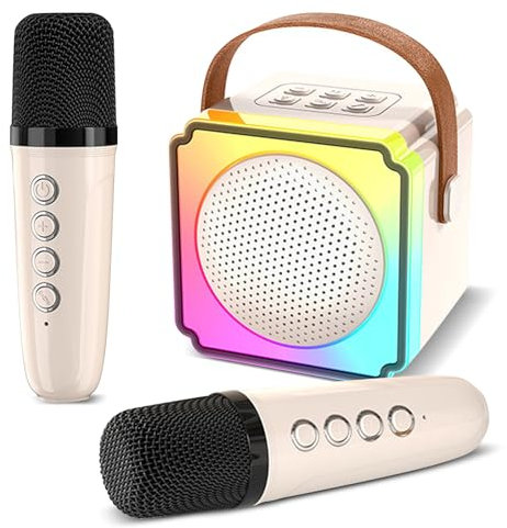 Unipanpa Mini Karaoke Maschine, Karaoke Mikrofon Kinder mit 2 Kabellosen Mikrofonen, Tragbares Bluetooth Karaoke Maschine mit Stimme Wechselnde Effekte & LED-Lichter, Geschenke für Kind, Rosa