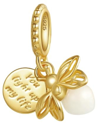 MITSOKU Charms Gold Glühwürmchen 925 Sterling Silber Anhänger Perlen für Armbänder und Halsketten Schmuck Geschenke für Frauen