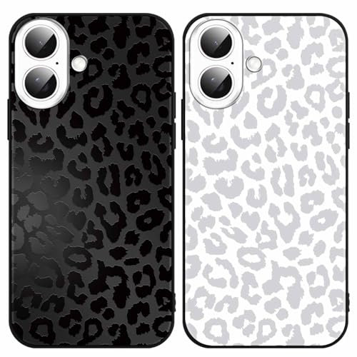 Yoedge 2 Pack Black Leopard Print Phone Case for iPhone 16 6.1, Ultrathin Soft Silicone with Cheetah Aesthetics Pattern, Shockproof Bumper Protector Matte Girls Women Cover for iPhone 16