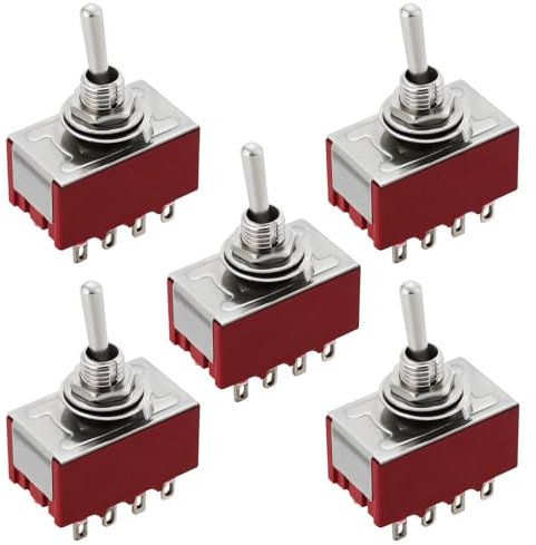 ECSiNG 5 Pièces Mini Interrupteur à Bascule Miniature 12 Broches Interrupteur à Bascule 2 Positions Interrupteur à Bascule MTS-402 pour Tableau de Bord de Voiture 2A 250VAC Rouge