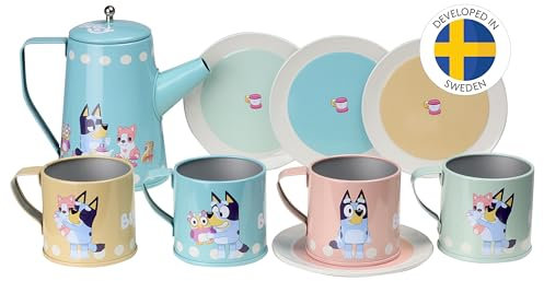 Bluey Toy Tableware for Kids - Kids Tableware in Colourful Design, Fun Tea Set Perfect for Play Kitchen, Includes Mug, Plate & Teapot, Suitable for Ages 3+