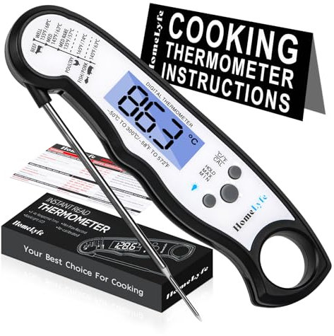HomeLyfe Digital Meat Thermometer – Instant Read Food Thermometer with ±1°C Accuracy, 2s Response, Foldable Probe, IP67 Waterproof, Backlight, Magnet – for Cooking, BBQ, Oven, Grill, Air Fryer (Black)