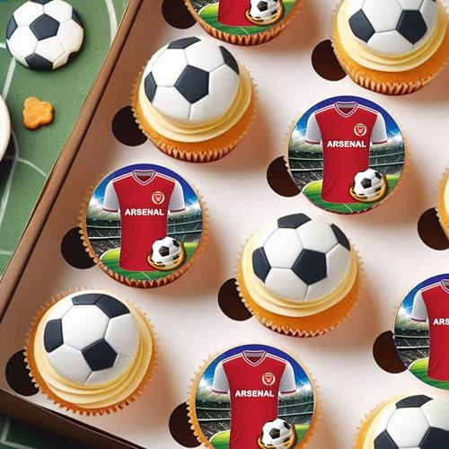 Arsenal Football Team Colours Personalised Edible Cake Topper and Matching Cupcake Toppers Printed on Icing Sheets, Round, Square, Costco, Cupcake Toppers - Happy Birthday (3. Cupcake toppers)