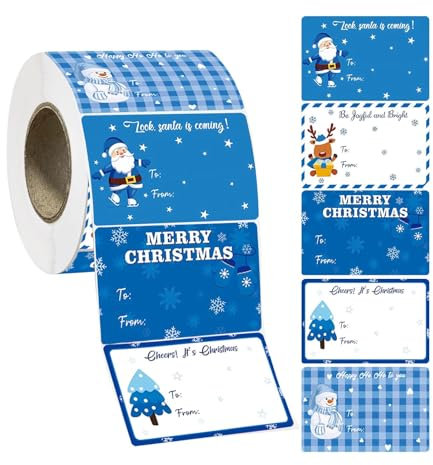 Stickers, Festive Label Stickers, Christmas Name Tags, offering Tag Stickers, 7.5x5cm/2.95x1.97 Inches, 400 Pieces/Roll, 80g, for Party Bags Cards Envelope