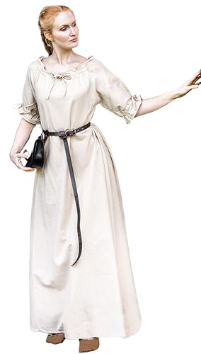 Leonardo Carbone® Damen Kleid Melisande | Anpassbare Details | Fließendes Design | Karneval, Halloween, Cosplay, LARP, Mittelalter, Wikinger, Kostüm | 100% Baumwolle Hanf M