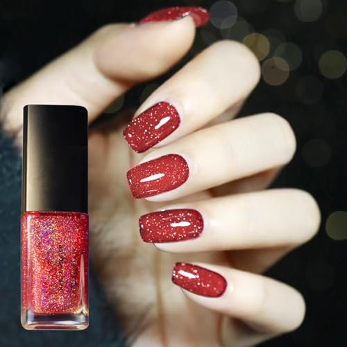 Red Glitter Nail Polish, Quick Dry Gel Polish - 13ml Sparkly Shimmer Nail Polish for DIY Manicure, Long Lasting Non-Toxic Nail Varnish for Women and Girls Nail Art