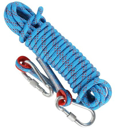 KINDPMA Kletterseil 8mm Statisches Kletterseil Outdoor Seil Feuerrettungs-Fallschirm-Seil Geflecht Nylon Seil mit 2 Karabinern für Wandern Outdoor Bergsteigen Sport Camping