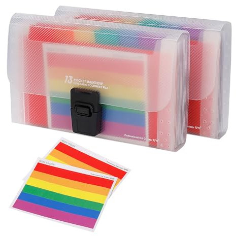 Fächermappe A6, 2 Stücke Dokumentenmappe mit 13 Fächer, A6 Dokumententasche mit Colored Beschriften Dokumenten Organizer für Rechnung Quittungen Coupons Tickets