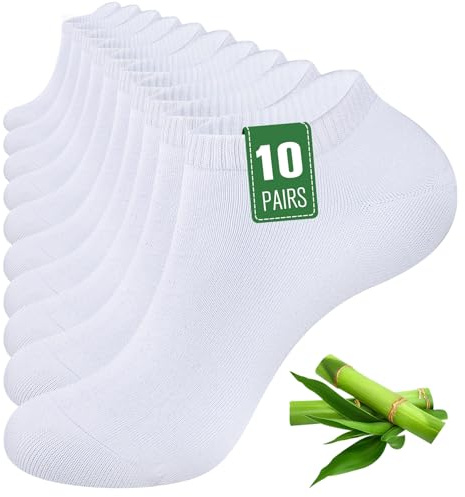 SockWaddles 10 Pairs Bamboo Trainer Socks for Mens Womens and Ladies, Low Cut Ankle Seamless Socks, Moisture-Wicking Short Athletic Socks for Sports, Running, Gym, Casual, White,9-12