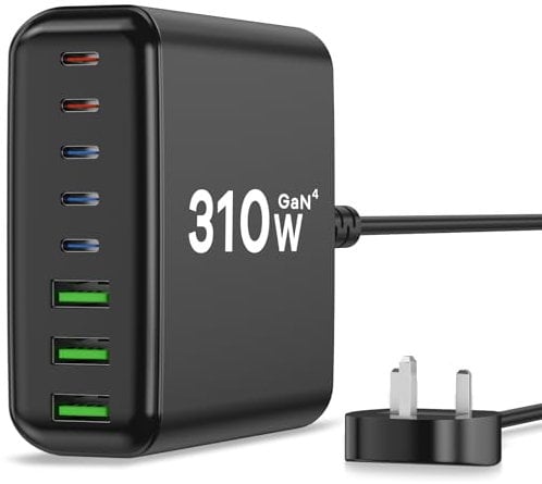 310W 8 Ports USB C Fast Charger Block, Upgraded GaN IV 8-Port Charging Station Hub, 310W USB C Charging Station Hub Compatible with MacBook Pro/Air, iPad Pro/Air, iPhone, Android etc