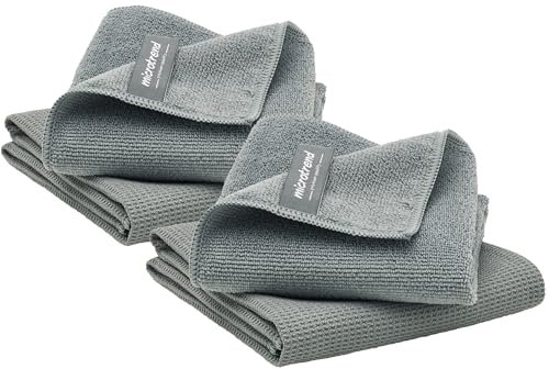 Microtrend Fensterset, 2 Premium Quality Mikrofasertücher für eine streifenfreie Fensterreinigung nur mit Wasser: Reinigungstuch (40x40 cm Profituch) und Trockentuch (60x45 cm Waffeltuch) (2, Grau)