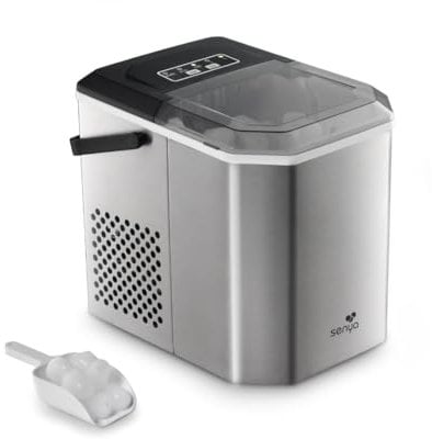 SENYA Machine à Glaçons, 2 Tailles de Glaçons, Jusqu'à 12kg en 24h, Réservoir 1,3L - Écran LED - Détection Infrarouge - Acier Inoxydable