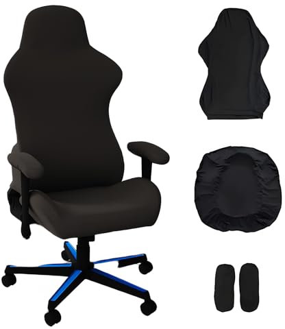 KAIYAYA Housse Chaise Gaming avec Housses de Coussin et d'Accoudoir, Housses de Chaise de Jeu Extensibles, Noir Housses de Chaise de Gaming Amovible, Lavable et Antidérapante pour Chaise De Gaming