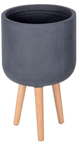 NATINDESIGN Blumentopf mit Beinen Ø 27 Blumen Topf Grau Beton Optik | Blumentopf Gross für In- und Outdoor | Übertopf Holz Fuesse | Pflanzkübel Groß Außen & Innen (1x Großer Topf)