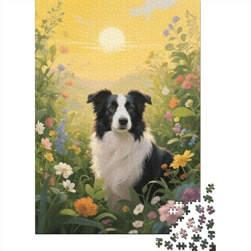 Puzzle Border Collie 1000 Pezzi in Legno Per Adulti Gioco in Famiglia Puzzles Border Collie Flowers Plants Regalo Compleanno 1000pcs (75x50cm)