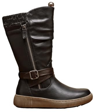 IVACHY Women’s Fur Lined Mid Calf Boots – Warm Winter Snow Boots with Side Zip & Buckle, Non-Slip Sole, Comfortable Tall Boots for Cold Weather