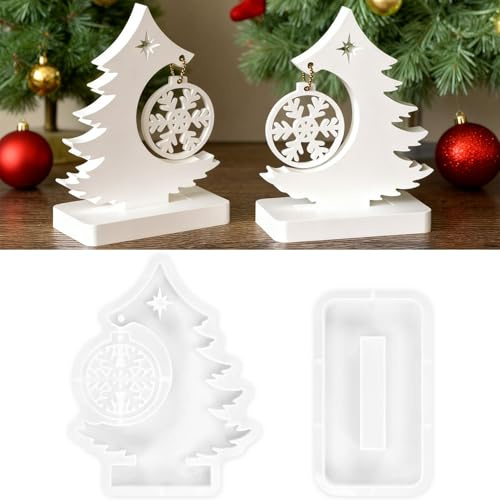 Silikonform Weihnachten, 2 Stück Silikonformen Gießformen Weihnachten, Weihnachtsbaum Silikonform mit Schneeflockenanhänger(Mit Sockel) (Schneeflockenform)