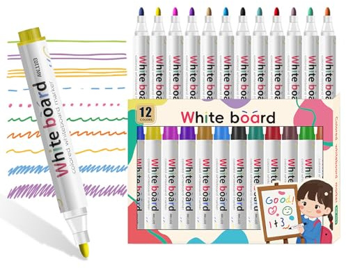 liuchanghe 12 Farben Kreidestifte für Tafel Abwaschbar, Whiteboard Stifte Abwischbar, Feinspitze 2–3 mm Linienbreite, Whiteboard Marker für Zuhause, Schule & Büro