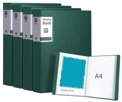 URbantin A4 Sichtbuch mit 60 Klarsichthüllen, 4 Stück (Grün) | Präsentationsmappe,Präsentationsbuch,Präsentationsordner für Büro, Schule oder Restaurant