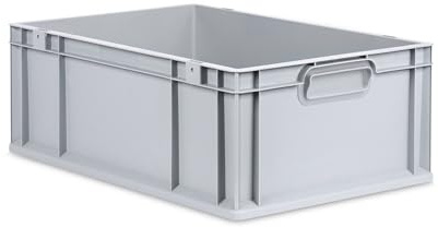 FIXKRAFT Eurobox 44L Aufbewahrungsbox ohne Deckel Stapelbar 60x40x22 cm Stapelbox Grau Kunststoff Box Aufbewahrung Plastikbox Lagerbox Kunststoffbox Plastik (ohne Griff) (60x40x22 cm, Box)