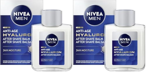 NIVEA MEN Anti-Age Hyaluron After Shave Balsam, erfrischendes After Shave für Männer mit Hyaluron für 24h Feuchtigkeit, beruhigende Gesichtspflege nach der Rasur (100 ml) (Packung mit 2)