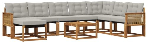 vidaXL Outdoor-Sofagarnitur mit Kissen 9 pcs Natürlich und Hellgrau, Modernes Garten-Sofa-Set, wetterfeste Möbel, strapazierfähige Couch, perfekte Sitzgelegenheit am Pool