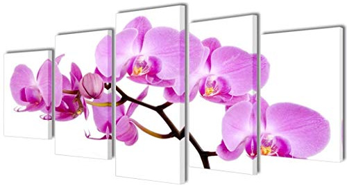 KGHFDVB Set di 5 quadri su tela, motivo orchidea, impermeabili, decorazione per soggiorno, stampa moderna con orchidee, senza cornice