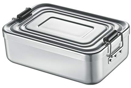 Küchenprofi Lunchbox klein, hochwertiges Aluminium, Silber, LBH 18 x 12 x 5cm, Deckel mit Silikonabdichtung, mit Unterteilung, Brotdose Aluminium, Brotzeitbox, Vesperdose
