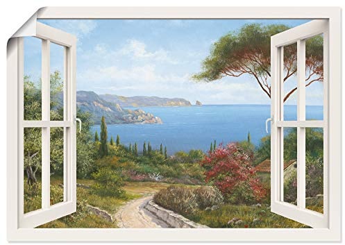ARTLAND Wanddeko Poster & Kunstdrucke Wandposter 100x70 cm Fensterblick Fenster Küste Meer Bucht Landschaft Natur Malerei Kunst T4EF